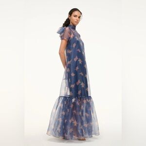 Staud Calluna organza high neck maxi dress in botanical navy floral